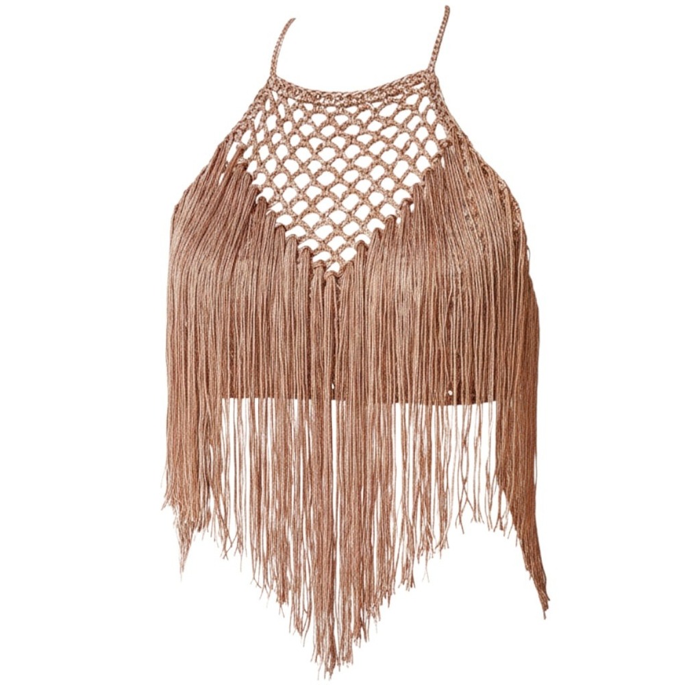 Handmade Crochet Fringe Halter Top, Boho Festival Top, Summer Fashion - Picture 5 of 11